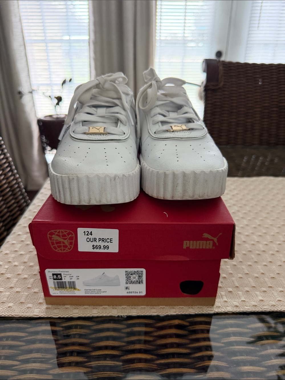 Puma White Sneakers with Gold Accent